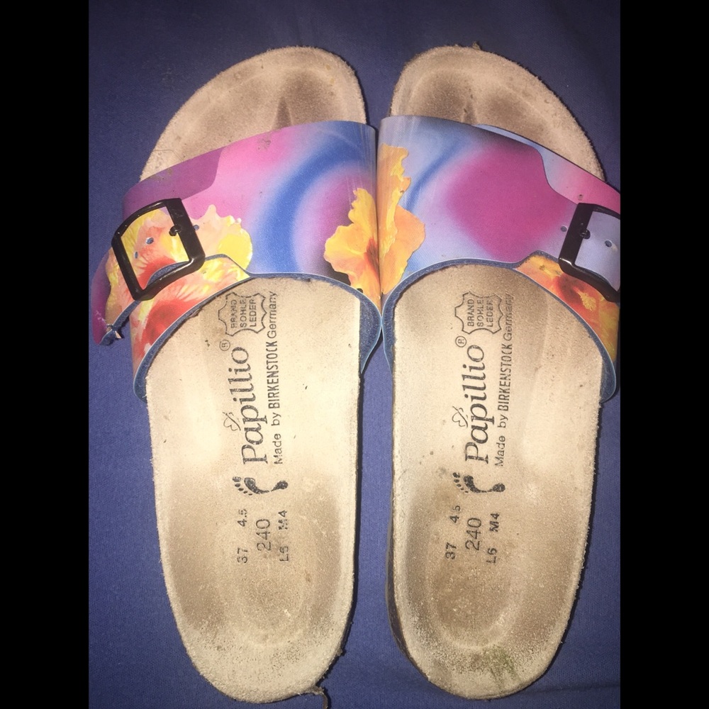 Floral one strap Birkenstock sandals